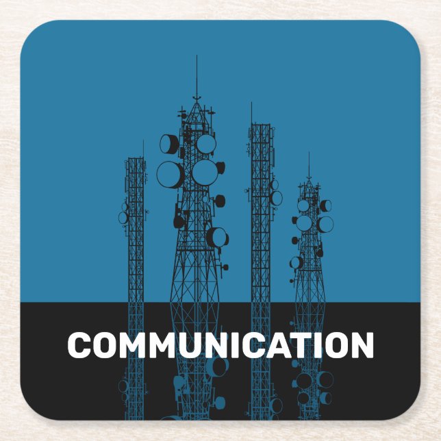 Communication Towers Square Paper Coaster (Front)