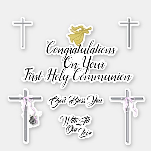 Communion angels crosses girls pink sticker