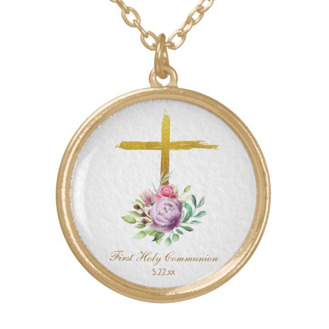 *~* Communion AP35 Christian Confirmation Cross Gold Plated Necklace (Front)