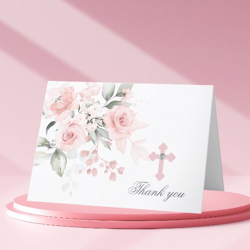 Communion Baptism Thank You Pink Watercolor Floral