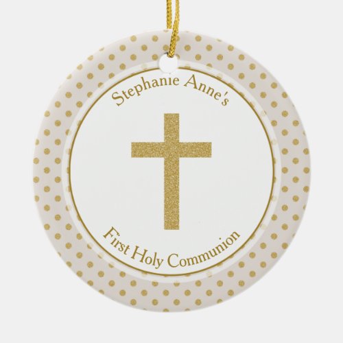 Communion Beige with Gold Polka Dots