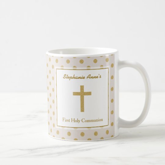 Communion Beige With Gold Polka Dots Coffee Mug Zazzle Communion Beige With Gold Polka Dots Coffee Mug