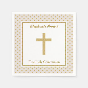Communion Beige with Gold Polka Dots Napkins
