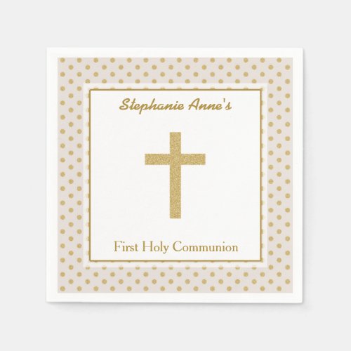 Communion Beige with Gold Polka Dots Napkins