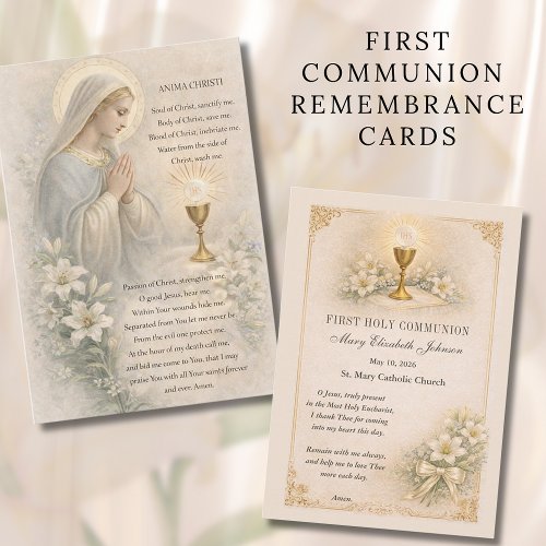 Communion Blessed Mary  Remembrance Holy Card