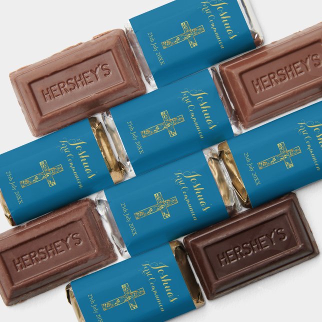 Communion blue gold cross boys  hershey's miniatures (Assorted)
