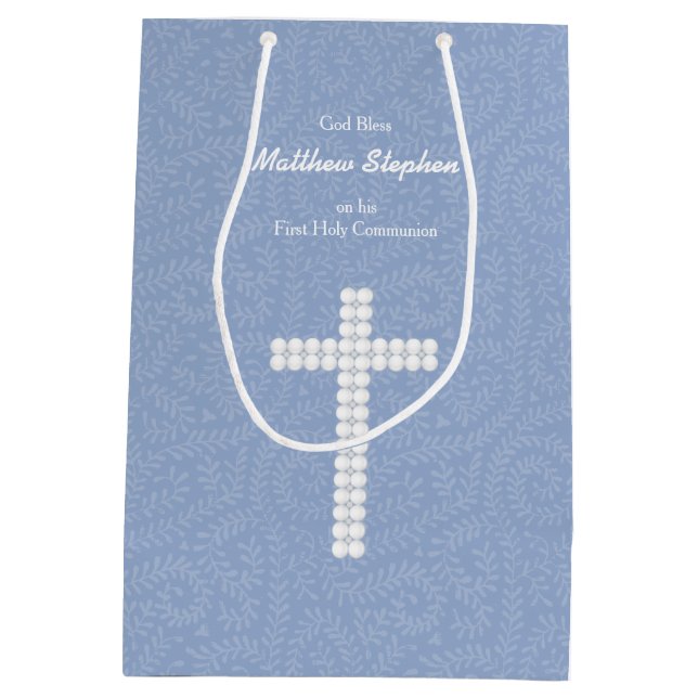 Communion Blue Vines and Stripes Medium Gift Bag (Back)