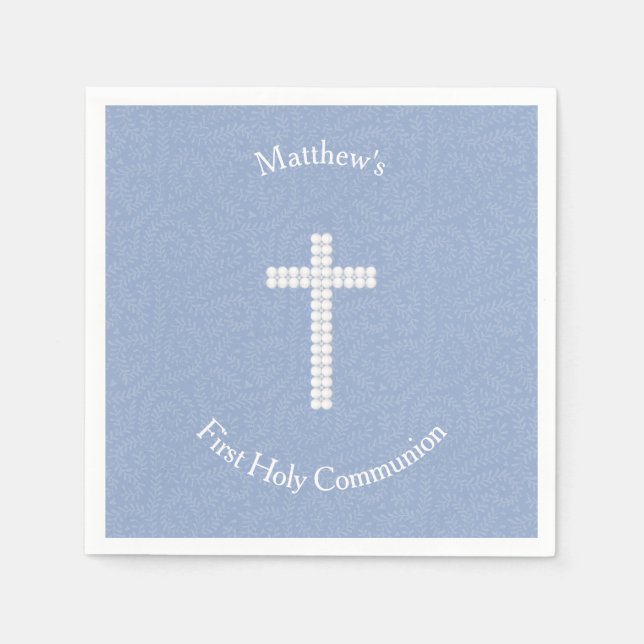 Communion Blue Vines and Stripes Paper Napkins (Front)