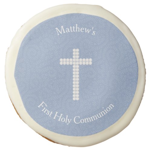 Communion Blue Vines and Stripes Sugar Cookie