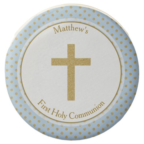 Communion Blue with Gold Polka Dots Chocolate Covered Oreo