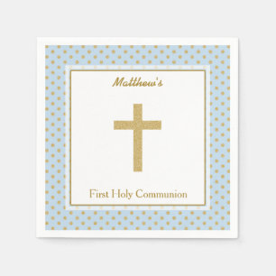 Communion Blue with Gold Polka Dots Napkins