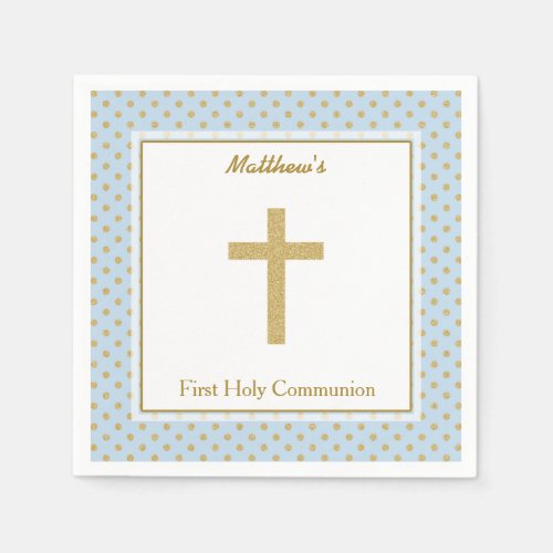 Communion Blue with Gold Polka Dots Napkins