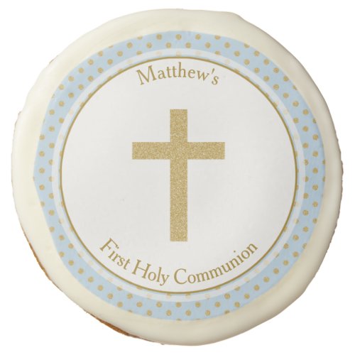 Communion Blue with Gold Polka Dots Sugar Cookie