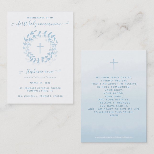 Communion Blue Wreath and Cross Business Card (Front/Back)
