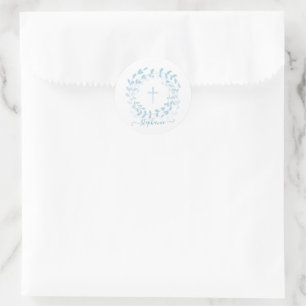 Communion Blue Wreath and Cross Classic Round Sticker