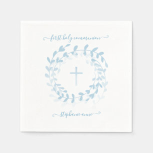 Communion Blue Wreath and Cross Napkins