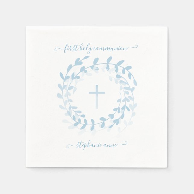 Communion Blue Wreath and Cross Napkins (Front)