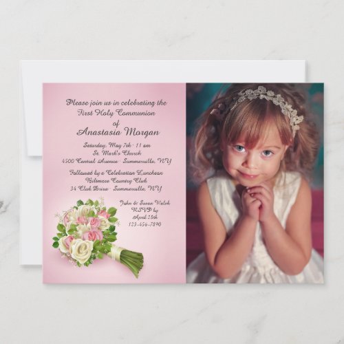 Communion Bouquet Photo Invitation