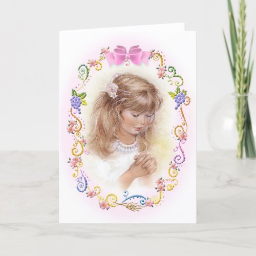Communion confirmation girl with flowers card