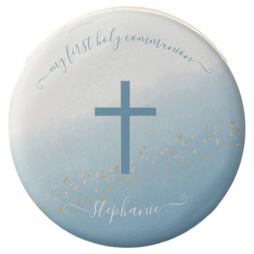 Communion Cross Blue Watercolor Chocolate Covered Oreo