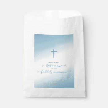 Communion Cross Blue Watercolor Favor Bag by LifesSweetBlessings at Zazzle