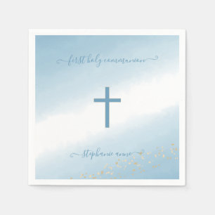 Communion Cross Blue Watercolor Napkins