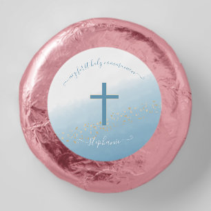 Communion Cross Blue Watercolor Sugar Cookie Dipped Oreo Cookie Favors