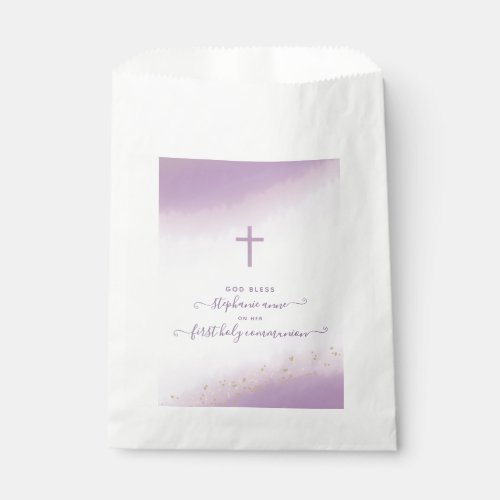 Communion Cross Lavender Watercolor Favor Bag