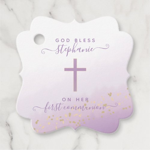 Communion Cross Lavender Watercolor Favor Tags