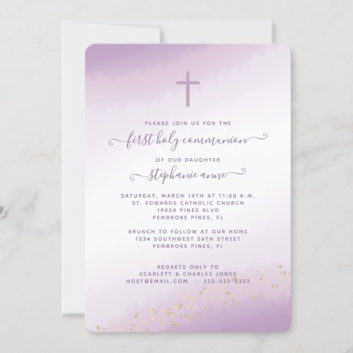 Communion Cross Lavender Watercolor Invitation