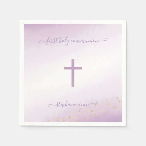 Communion Cross Lavender Watercolor Napkins