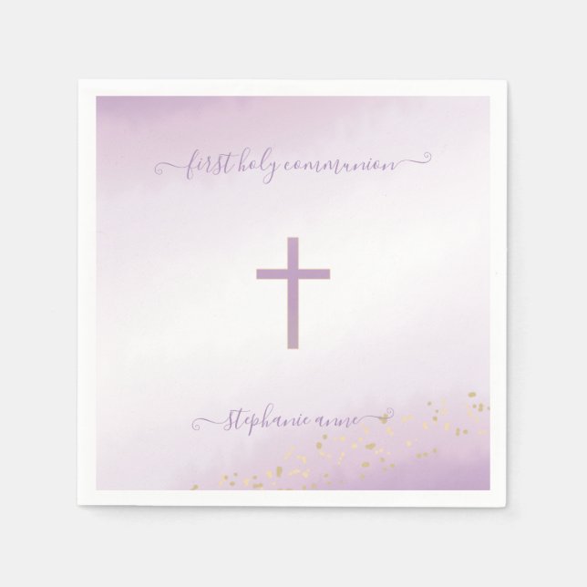 Communion Cross Lavender Watercolor Napkins (Front)
