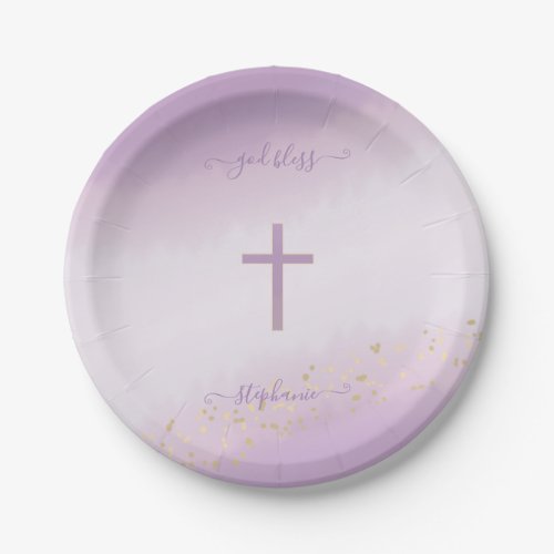 Communion Cross Lavender Watercolor Paper Plates