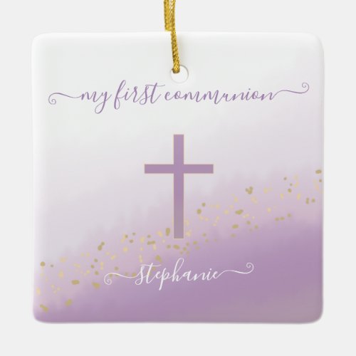 Communion Cross Lavender Watercolor Prayer Ceramic Ornament