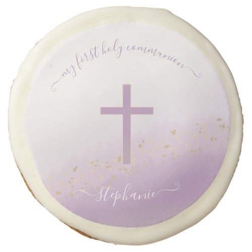 Communion Cross Lavender Watercolor Sugar Cookie