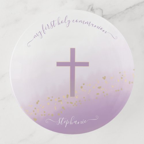 Communion Cross Lavender Watercolor Trinket Tray