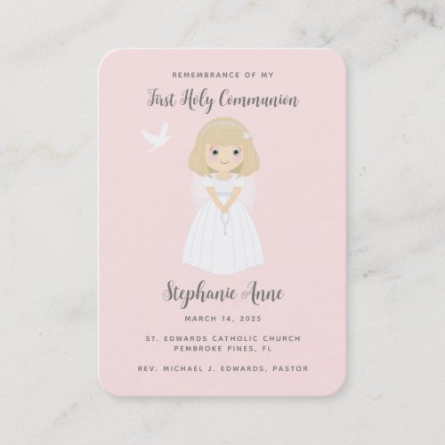 Communion Dove Blonde Girl Prayer Business Card