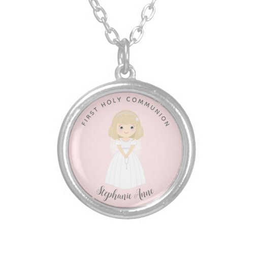 Communion Dove Blonde Girl Silver Plated Necklace
