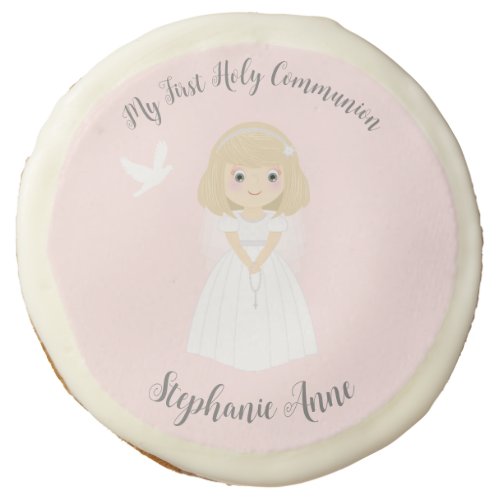 Communion Dove Blonde Girl Sugar Cookie
