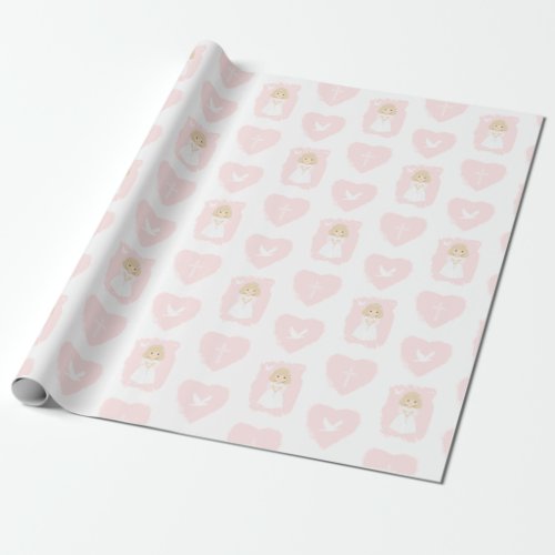 Communion Dove Blonde Girl Wrapping Paper