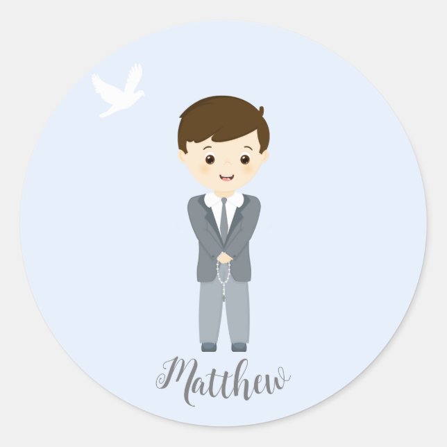 Communion Dove Boy Classic Round Sticker (Front)