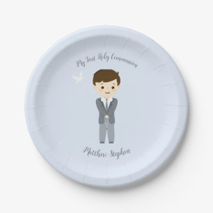 Communion Dove Boy Paper Plates
