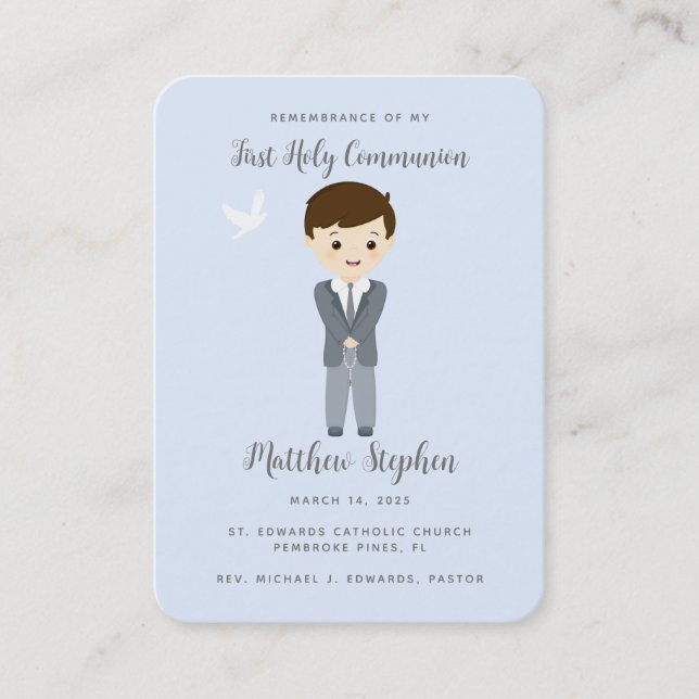 Communion Dove Boy Prayer Business Card (Front)