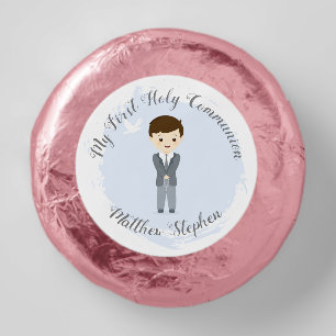 Communion Dove Brunette Boy Dipped Oreo Cookie Favors