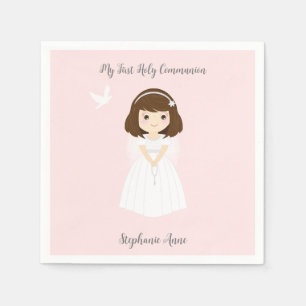 Communion Dove Brunette Girl Napkins