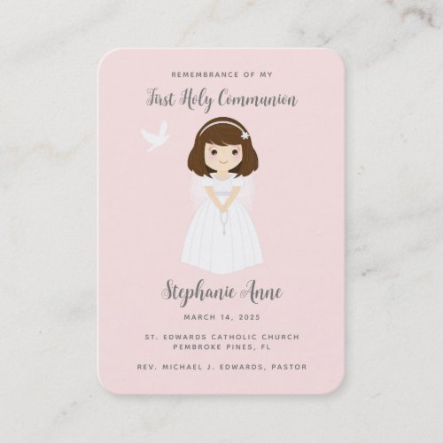  Communion Dove Brunette Girl Prayer Business Card