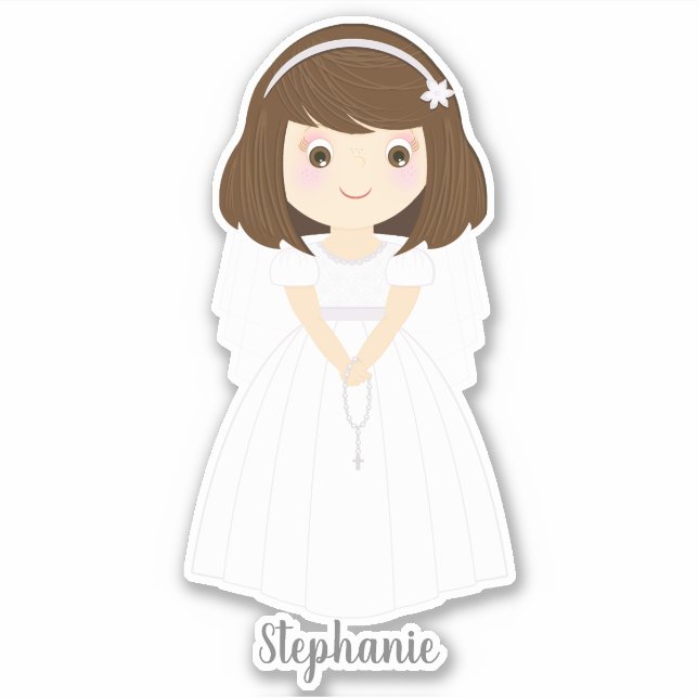 Communion Dove Brunette Girl Sticker (Front)