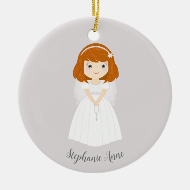 Communion Dove Redhead Girl Ceramic Ornament (Front)