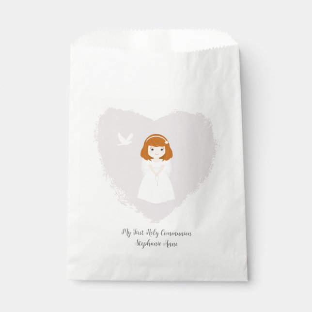 Communion Dove Redhead Girl Favor Bag (Front)