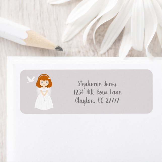 Communion Dove Redhead Girl Label (Insitu)